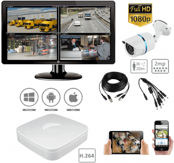 Bedacamstore-Pack de surveillance 2MP 1 caméra exterieur vision de nuit H264-166,34 € Livraison gratuite
