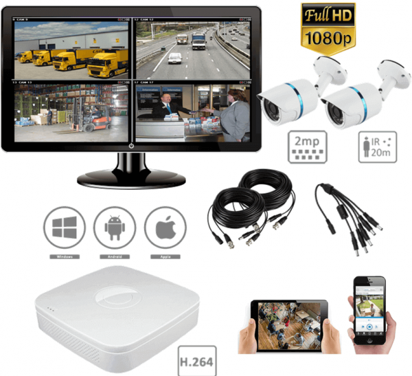 Bedacamstore-Pack de surveillance 2MP 2 caméras exterieur vision de nuit H264-212,81 € Livraison gratuite