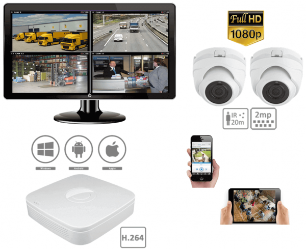 Bedacamstore-Pack vidéosurveillance 2 caméras dôme intérieur extérieur 2MP-212,81 € Livraison gratuite